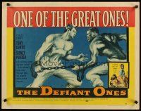 1y117 DEFIANT ONES style B 1/2sh '58 art of escaped cons Tony Curtis & Poitier chained together!