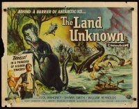 1y269 LAND UNKNOWN style B 1/2sh '57 a paradise of hidden terrors, art of dinosaurs by Ken Sawyer!