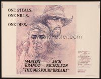 1y323 MISSOURI BREAKS 1/2sh '76 art of Marlon Brando & Jack Nicholson by Bob Peak!