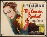 1y343 MY COUSIN RACHEL 1/2sh '53 artwork of pretty Olivia de Havilland & Richard Burton!