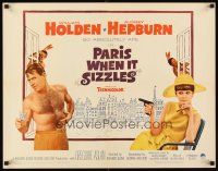 1y369 PARIS WHEN IT SIZZLES 1/2sh '64 Audrey Hepburn with gun & barechested William Holden!