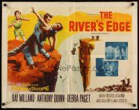 1y393 RIVER'S EDGE 1/2sh '57 Ray Milland & Anthony Quinn fighting on cliff, Debra Paget