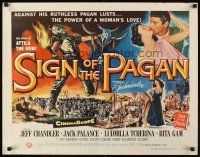 1y432 SIGN OF THE PAGAN style A 1/2sh '54 cool art of Jack Palance as Attila the Hun, Jeff Chandler