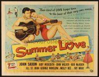1y459 SUMMER LOVE 1/2sh '58 very young John Saxon plays guitar with pretty girl on beach!