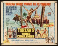 1y476 TARZAN'S THREE CHALLENGES 1/2sh '63 Edgar Rice Burroughs, artwork of bound Jock Mahoney!