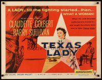 1y480 TEXAS LADY style A 1/2sh '55 close up of Claudette Colbert, cool art of gunfight!