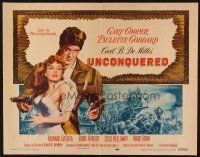 1y514 UNCONQUERED 1/2sh R55 art of Gary Cooper holding Paulette Goddard & two guns!