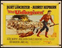 1y515 UNFORGIVEN style A 1/2sh '60 Burt Lancaster, Audrey Hepburn, directed by John Huston!