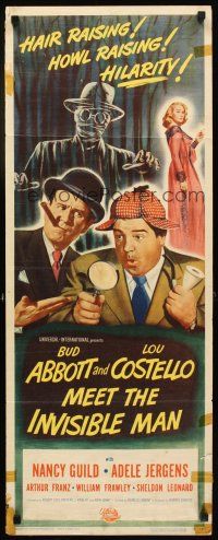 1z139 ABBOTT & COSTELLO MEET THE INVISIBLE MAN insert '51 great art of Bud & Lou w/monster!