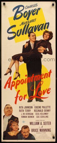 1z152 APPOINTMENT FOR LOVE insert '41 full-length Charles Boyer carrying pretty Margaret Sullavan!