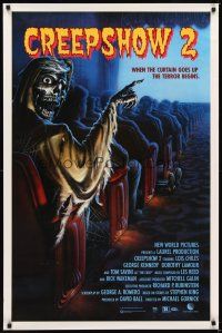 2c161 CREEPSHOW 2 video 1sh '87 Tom Savini, great Winters artwork of skeleton guy in theater!