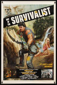 2c183 DAY OF THE SURVIVALIST 1sh '86 Johnny Paycheck, action art of guy w/bow & sexy girl!