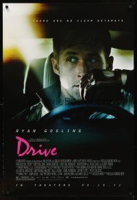 2c207 DRIVE advance 1sh '11 cool image of Ryan Gosling in car, there are no clean getaways!