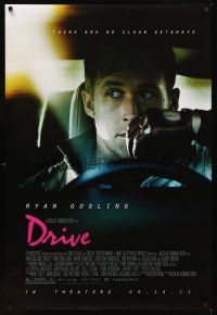 2c208 DRIVE advance DS 1sh '11 cool image of Ryan Gosling in car, there are no clean getaways!