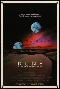 2c211 DUNE advance 1sh '84 David Lynch sci-fi epic, best image of two moons over desert!
