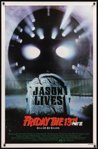 2c259 FRIDAY THE 13th PART VI 1sh '86 Jason Lives, cool image of hockey mask & tombstone!