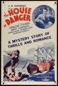 2c326 HOUSE OF DANGER 1sh '34 Onslow Stevens, Janet Chandler, a mystery of thrills & romance!