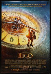 2c330 HUGO advance DS 1sh '11 Martin Scorsese, Ben Kingsley, cool image of kid hanging on clock!