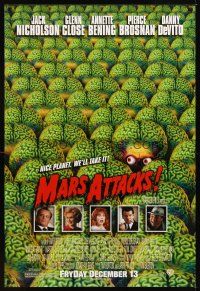 2c421 MARS ATTACKS! advance DS 1sh '96 directed Tim Burton, great image of alien brains!