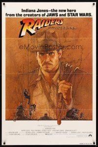 2c547 RAIDERS OF THE LOST ARK int'l 1sh '81 great art of adventurer Harrison Ford by Amsel!