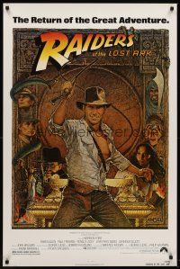 2c546 RAIDERS OF THE LOST ARK 1sh R82 great art of adventurer Harrison Ford by Richard Amsel!