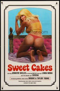2c673 SWEET CAKES 1sh '76 super sexy artwork of nearly naked girl with back turned in bed!