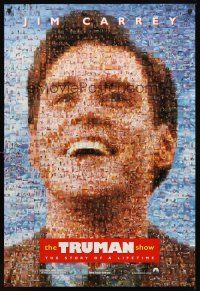 2c722 TRUMAN SHOW teaser DS 1sh '98 really cool mosaic art of Jim Carrey, Peter Weir directed!