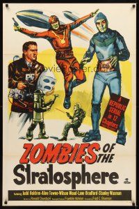 2c800 ZOMBIES OF THE STRATOSPHERE 1sh '52 Republic serial, great art of aliens with guns!