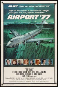 2d024 AIRPORT '77 1sh '77 Lee Grant, Jack Lemmon, Olivia de Havilland, Bermuda Triangle crash art!