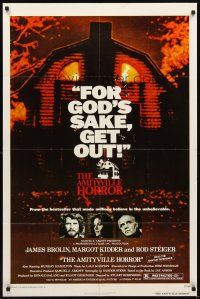 2d039 AMITYVILLE HORROR 1sh '79 great image of haunted house, for God's sake get out!