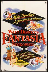 2d325 FANTASIA 1sh R56 great image of Mickey Mouse & others, Disney musical cartoon classic!
