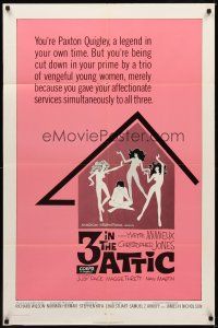 2j012 3 IN THE ATTIC 1sh '68 Yvette Mimieux, great sexy artwork of naked girls dancing!