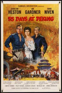 2j014 55 DAYS AT PEKING 1sh '63 art of Charlton Heston, Ava Gardner & David Niven by Terpning!