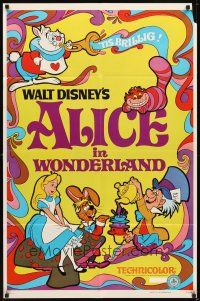 2j029 ALICE IN WONDERLAND 1sh R74 Walt Disney Lewis Carroll classic, cool psychedelic art!