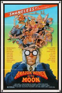 2j038 AMAZON WOMEN ON THE MOON 1sh '87 Joe Dante, cool wacky artwork of cast by William Stout!