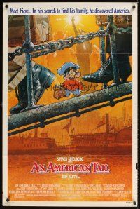 2j046 AMERICAN TAIL 1sh '86 Steven Spielberg, Don Bluth, art of Fievel the mouse by Drew Struzan!
