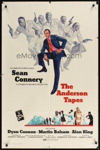 2j050 ANDERSON TAPES 1sh '71 art of Sean Connery & gang of masked robbers, Sidney Lumet