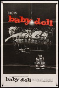 2j081 BABY DOLL 1sh R70 Elia Kazan, classic image of sexy troubled teen Carroll Baker!
