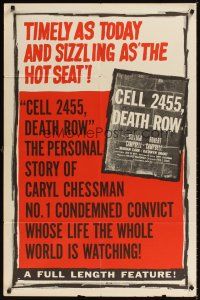 2j194 CELL 2455 DEATH ROW 1sh '55 biography of Caryl Chessman, no. 1 condemned convict!