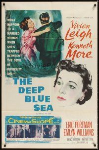 2j277 DEEP BLUE SEA 1sh '55 art of pretty Vivien Leigh held by Kenneth More, Anatole Litvak