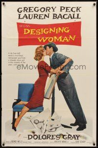 2j282 DESIGNING WOMAN style A 1sh '57 romantic art of Gregory Peck & Lauren Bacall!