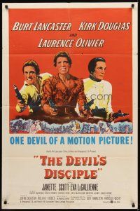 2j286 DEVIL'S DISCIPLE 1sh '59 Burt Lancaster, Kirk Douglas & Laurence Olivier all with two guns!