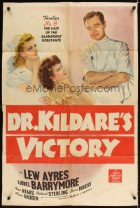 2j306 DR. KILDARE'S VICTORY kraftbacked 1sh '41 doctor Lew Ayres & sexy nurse!