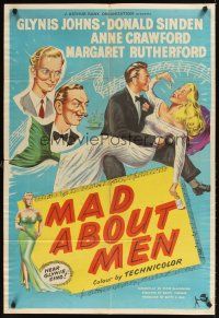 2j536 MAD ABOUT MEN English 1sh '54 stone litho artwork of sexy mermaid Glynis Johns!