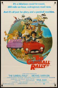 2j407 GUMBALL RALLY style A 1sh '76 Michael Sarrazin, wacky art of car racing around the world!