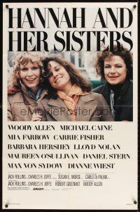 2j412 HANNAH & HER SISTERS 1sh '86 Woody Allen, Mia Farrow, Carrie Fisher, Barbara Hershey