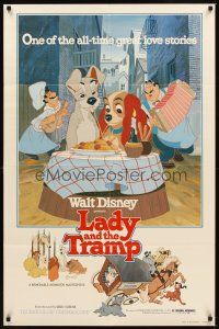 2j495 LADY & THE TRAMP 1sh R80 Walt Disney most romantic image from canine dog classic!