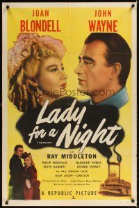 2j496 LADY FOR A NIGHT 1sh R50 close-ups of John Wayne & Joan Blondell!