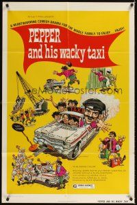2j657 PEPPER & HIS WACKY TAXI 1sh '73 Astin, Grasshoff, wacky Steffenhagen art of Cadillac cab!