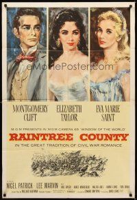2j691 RAINTREE COUNTY 1sh '57 art of Montgomery Clift, Elizabeth Taylor & Eva Marie Saint!